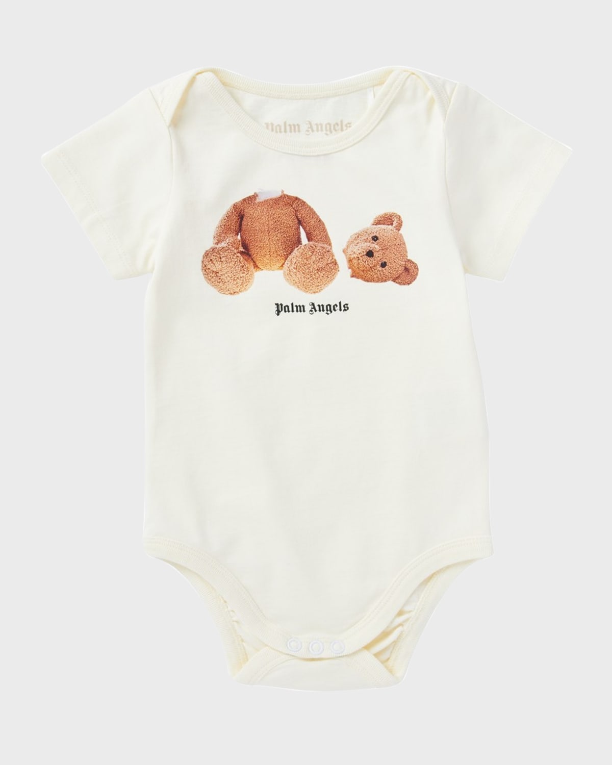 Palm Angels Girl's Teddy Logo-print Bodysuit In Butter Brown