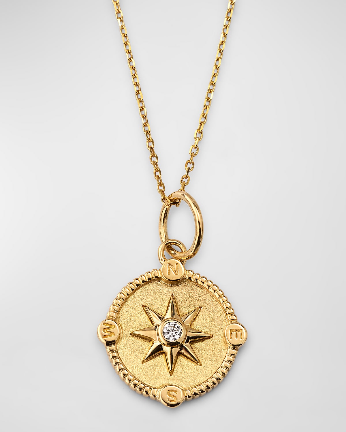 18K Yellow Gold Mini Travel Compass Diamond Necklace