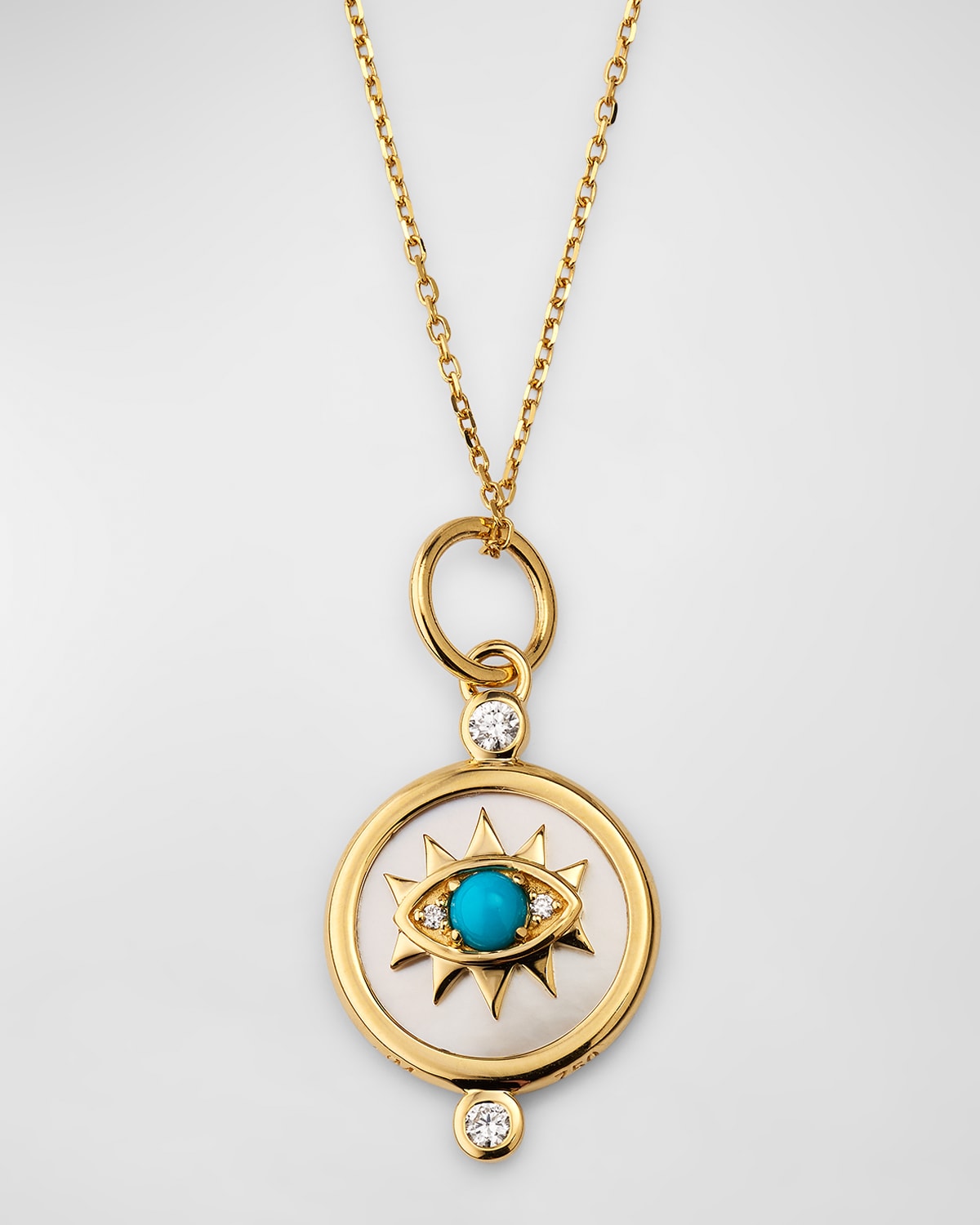 18K Yellow Gold Protect Diamond & Turquoise Evil Eye Necklace