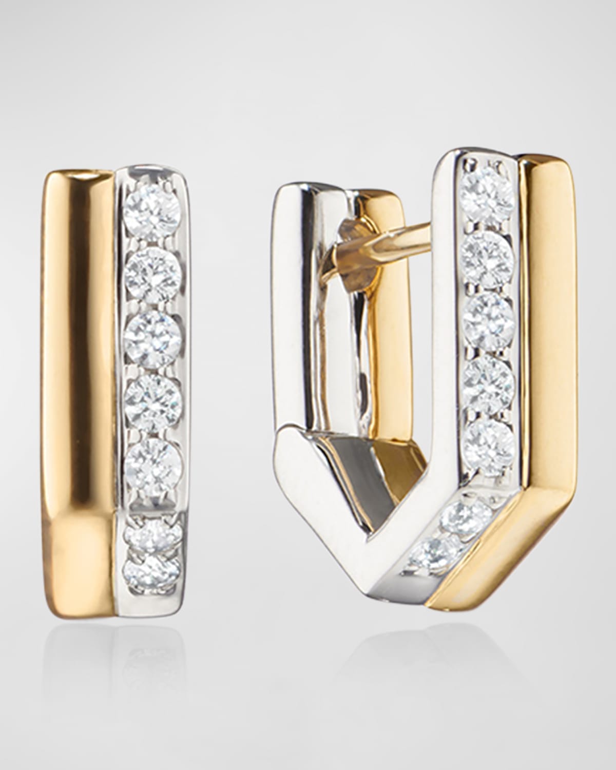 18K Gold and Sterling Silver Huggie Earrings with White Sapphire