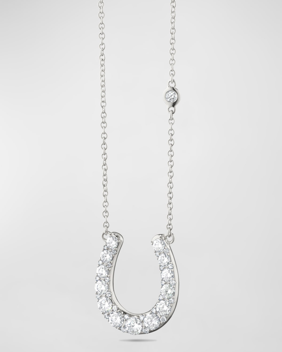 Sterling Silver Horseshoe Charm Necklace with White Sapphires