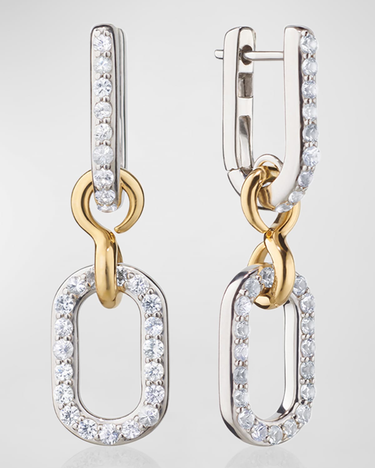 18K Gold and Sterling Silver Infinity Earrings with White Sapphire
