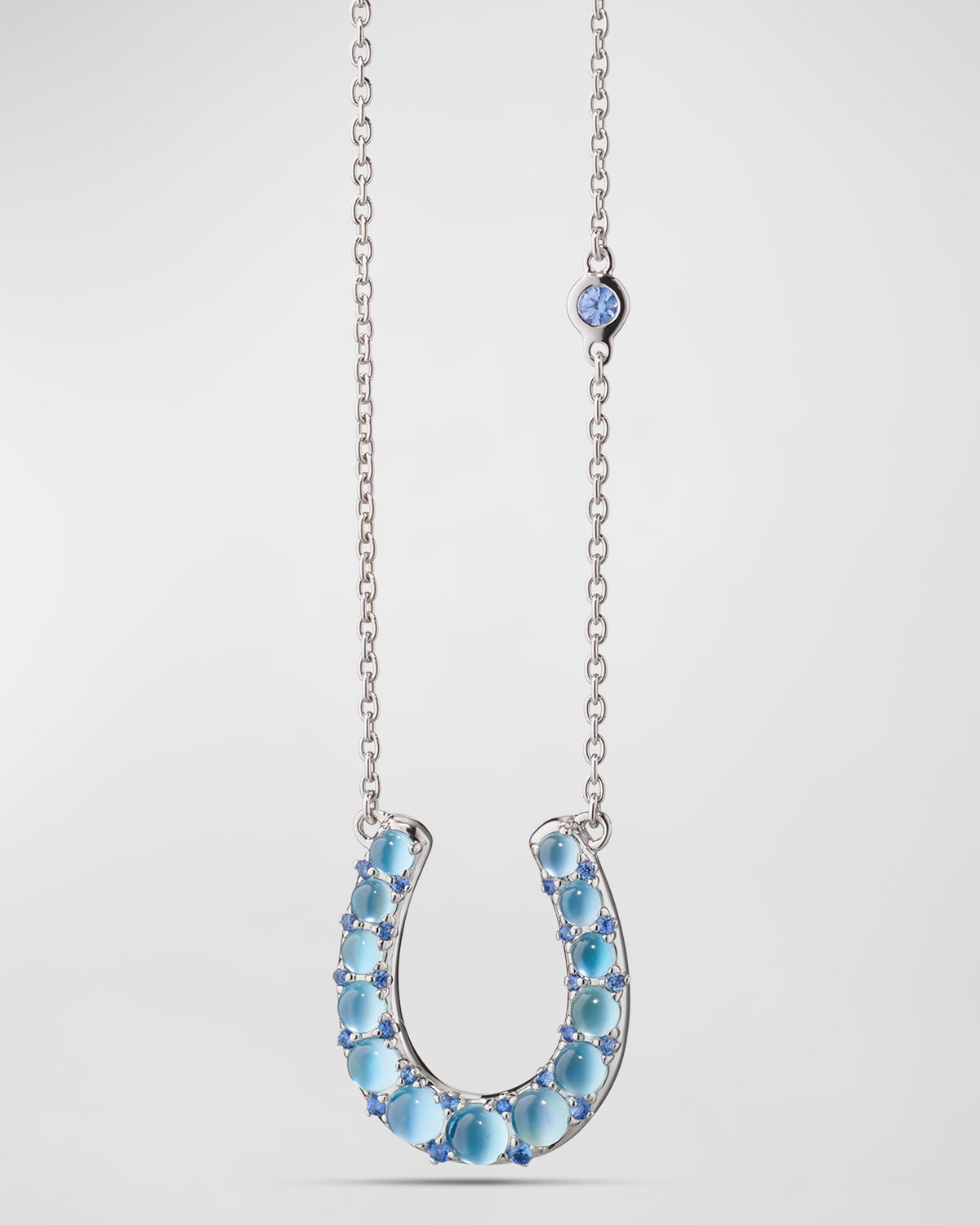 Sterling Silver Horseshoe Necklace with Topaz, Mother-of-Pearl, and Sapphire
