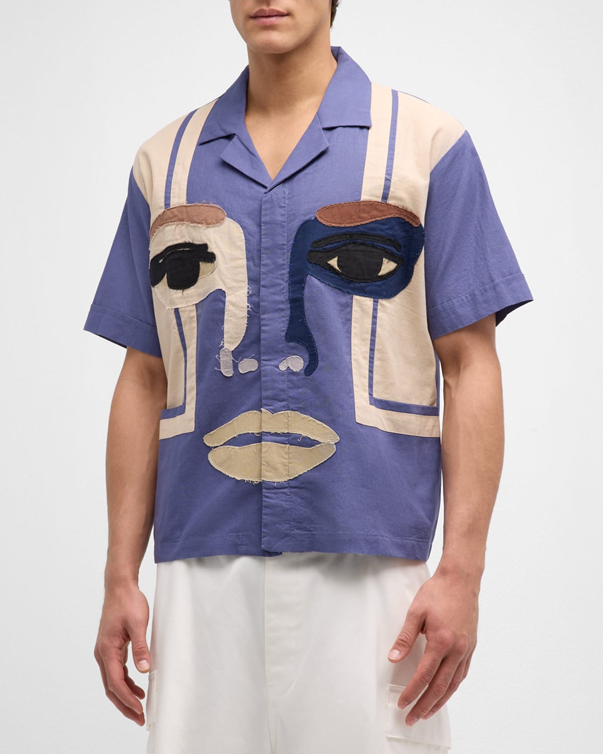 Shop Kidsuper Men's Patchwork Face Camp Shirt In Blue