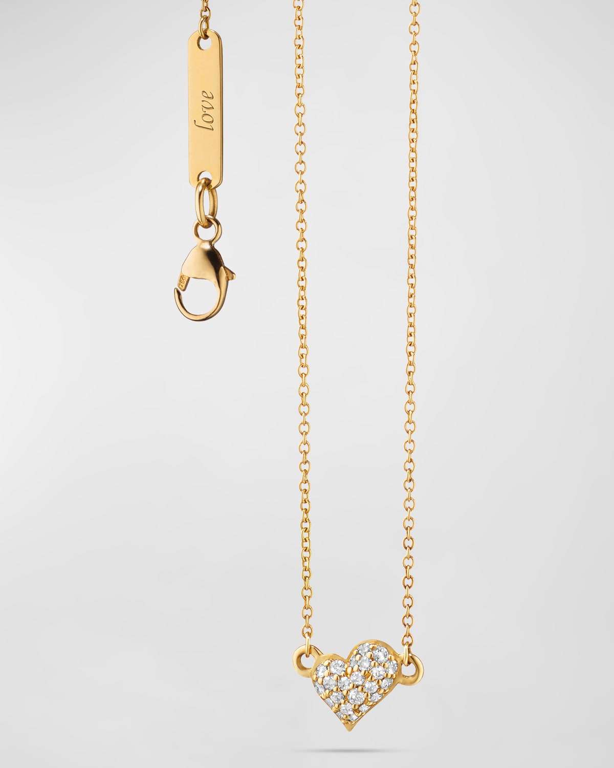 18K Yellow Gold Mini Heart Diamond Engraved Love Necklace