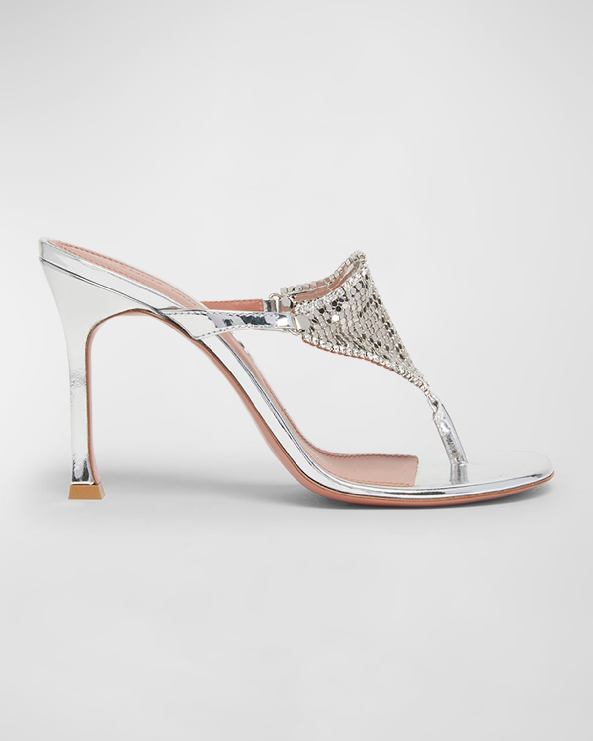 Amina Muaddi Cameron Mirror Mesh Thong Slide Sandals In Metallic