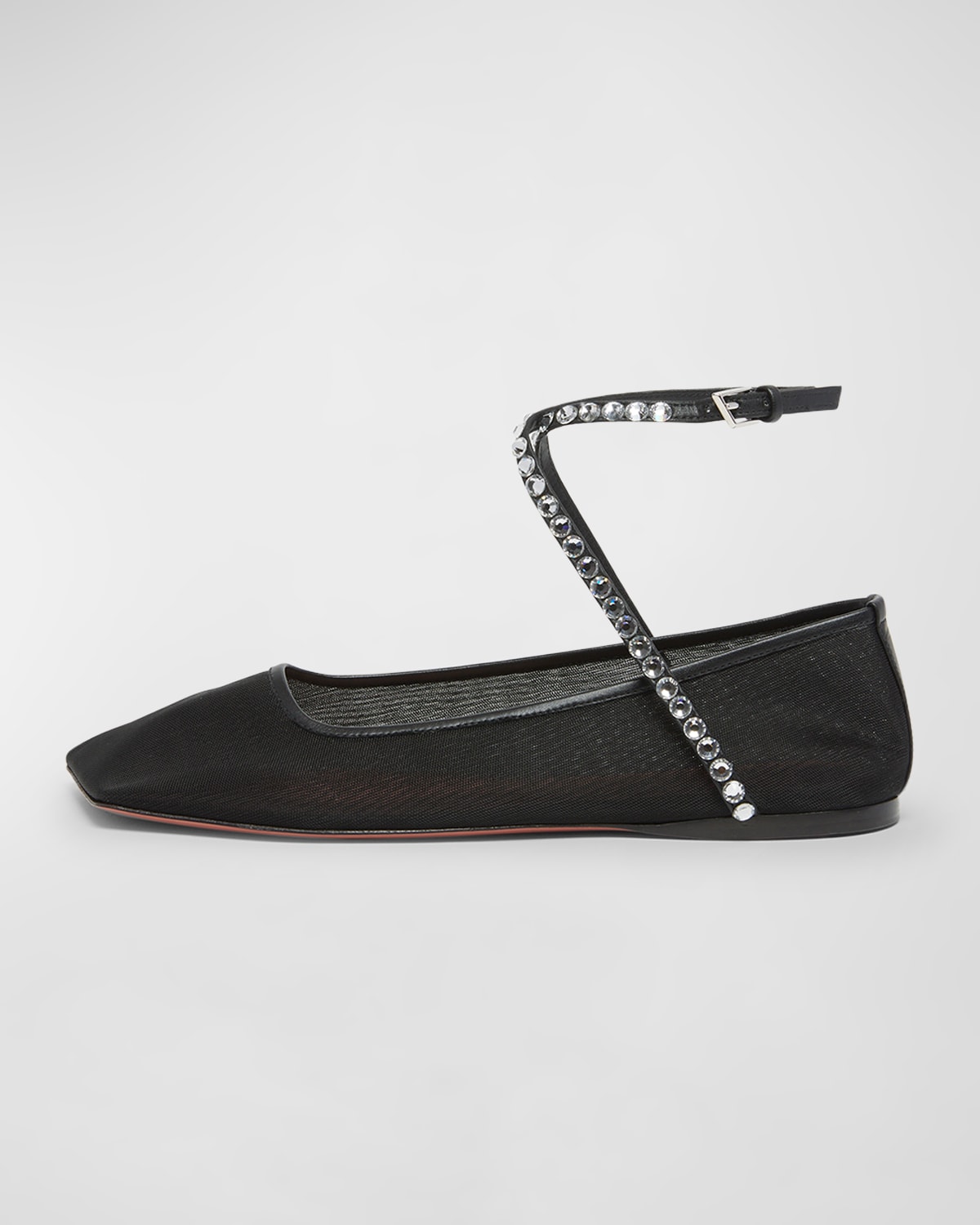 Shop Amina Muaddi Ane Mesh Crystal Ankle-strap Ballerina Flats In Black And White