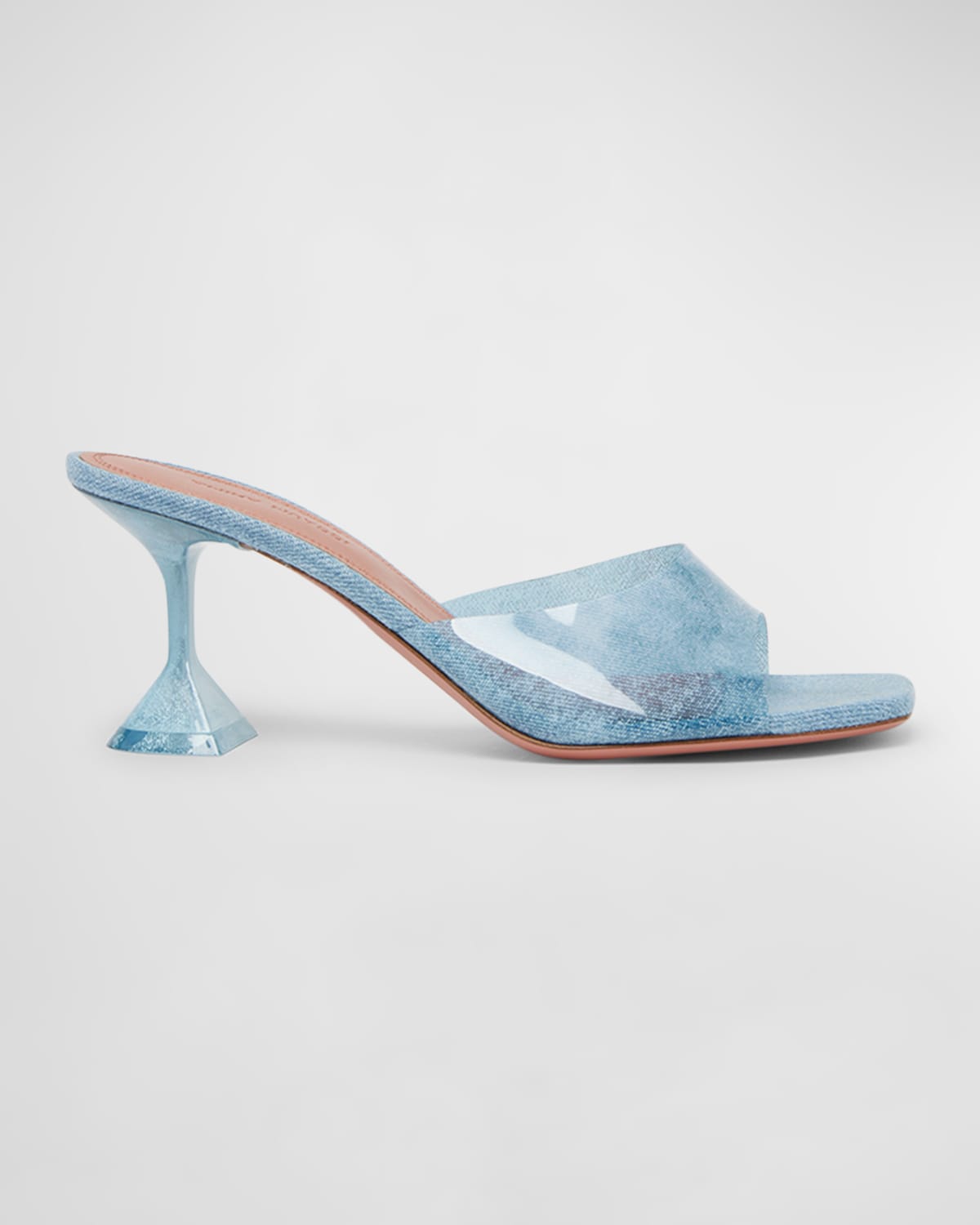 Shop Amina Muaddi Lupita Denim Effect Slide Mule Sandals In Pvc Denim