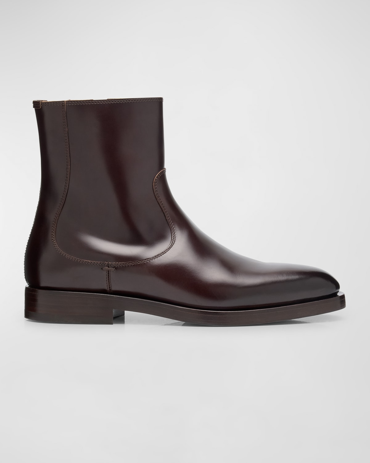Brunello Cucinelli Men's Polished Calfskin Dress Boots In Dark Brown