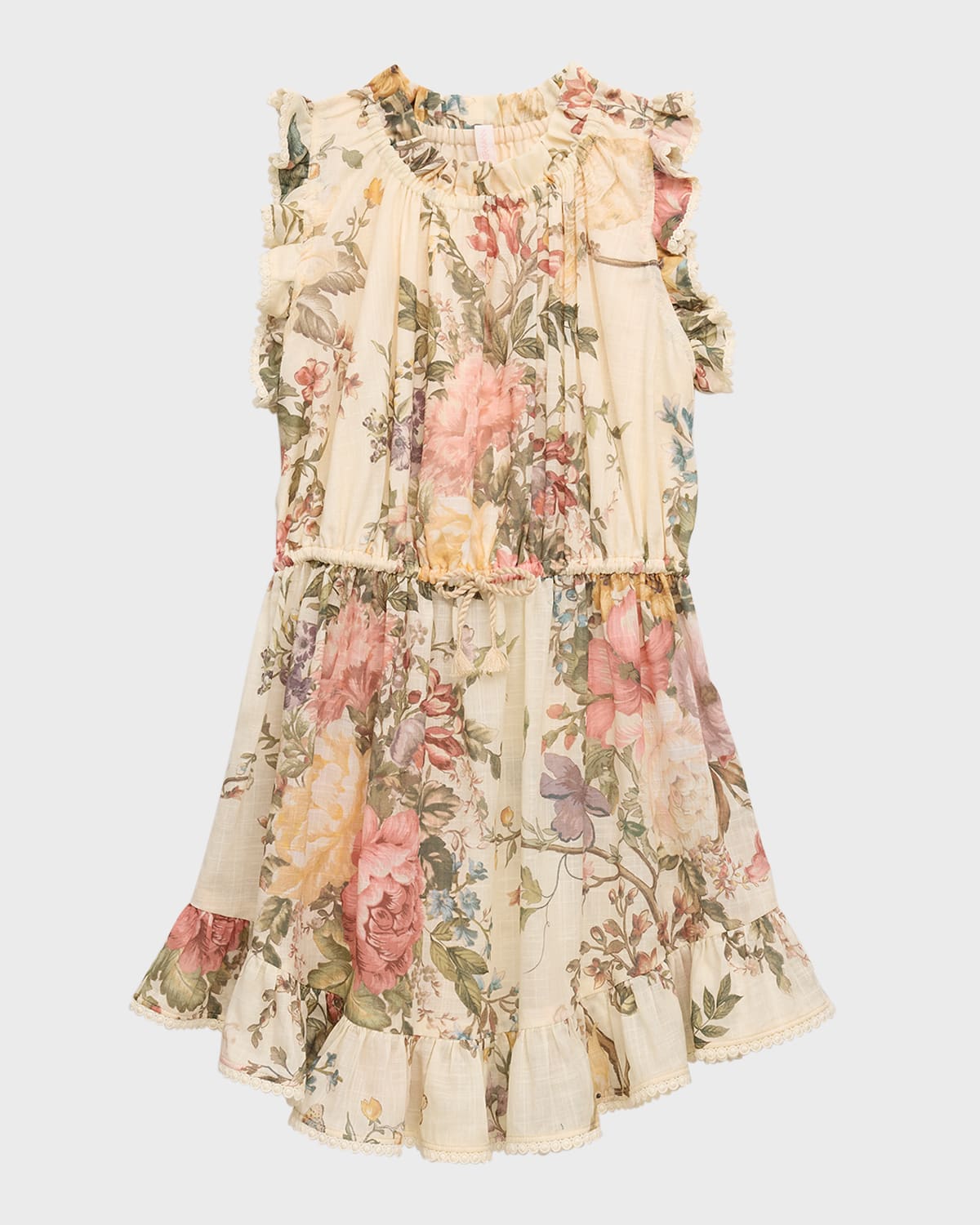 Shop Zimmermann Girl's Waverly Flip Floral-print Dress In Cream Floral
