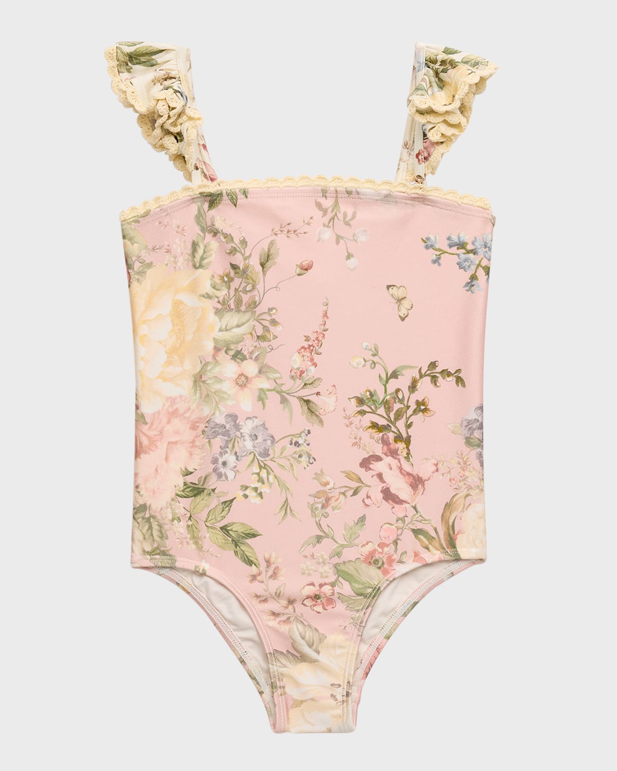 Shop Zimmermann Girl's Waverly Floral-print One-piece Swimsuit In Pink Floral