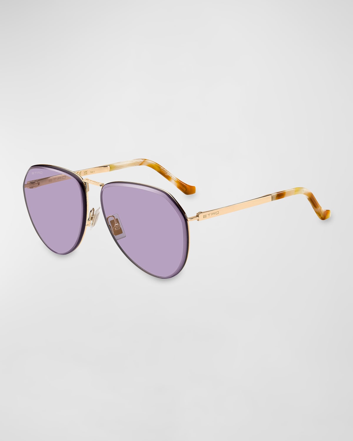 Shop Etro Logo Stainless Steel Aviator Sunglasses In 0000 Rose Gold Ur