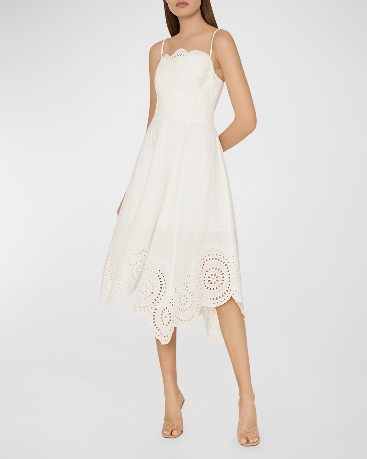 Shop Milly Camilla Embroidered Handkerchief Midi Dress In White