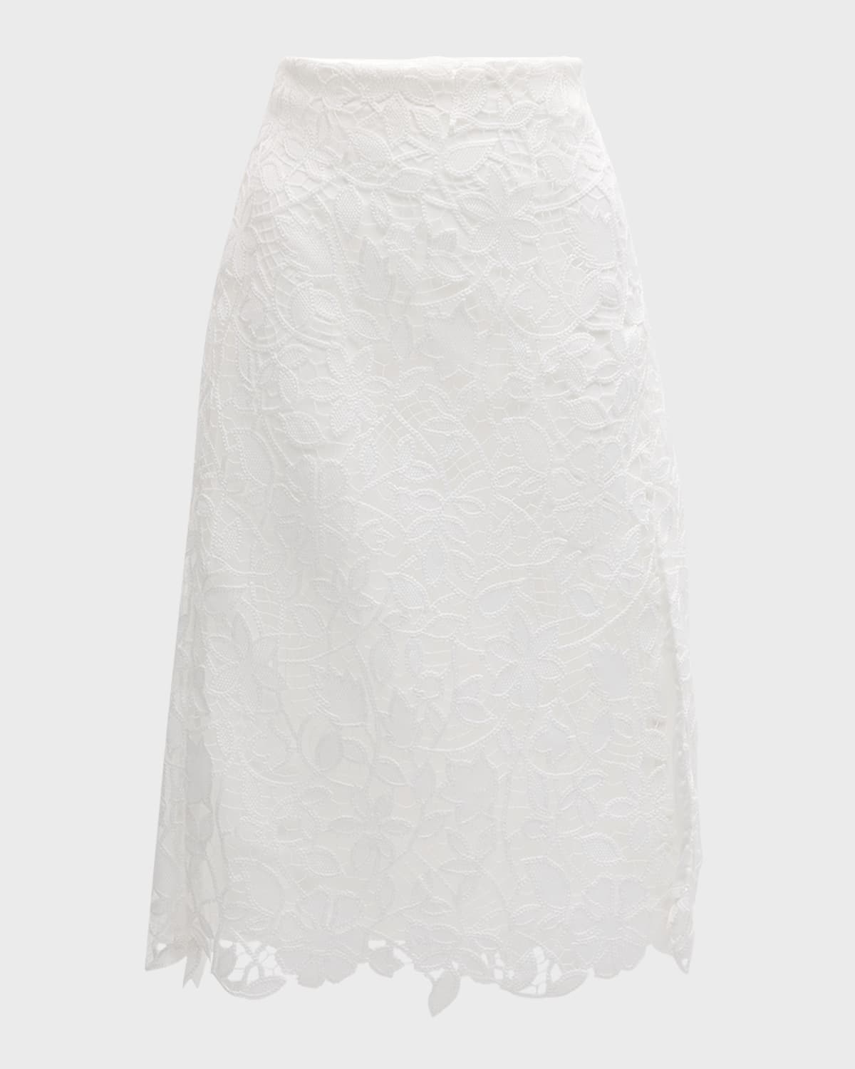 Milly Carreen Straight Floral Lace Midi Skirt In White