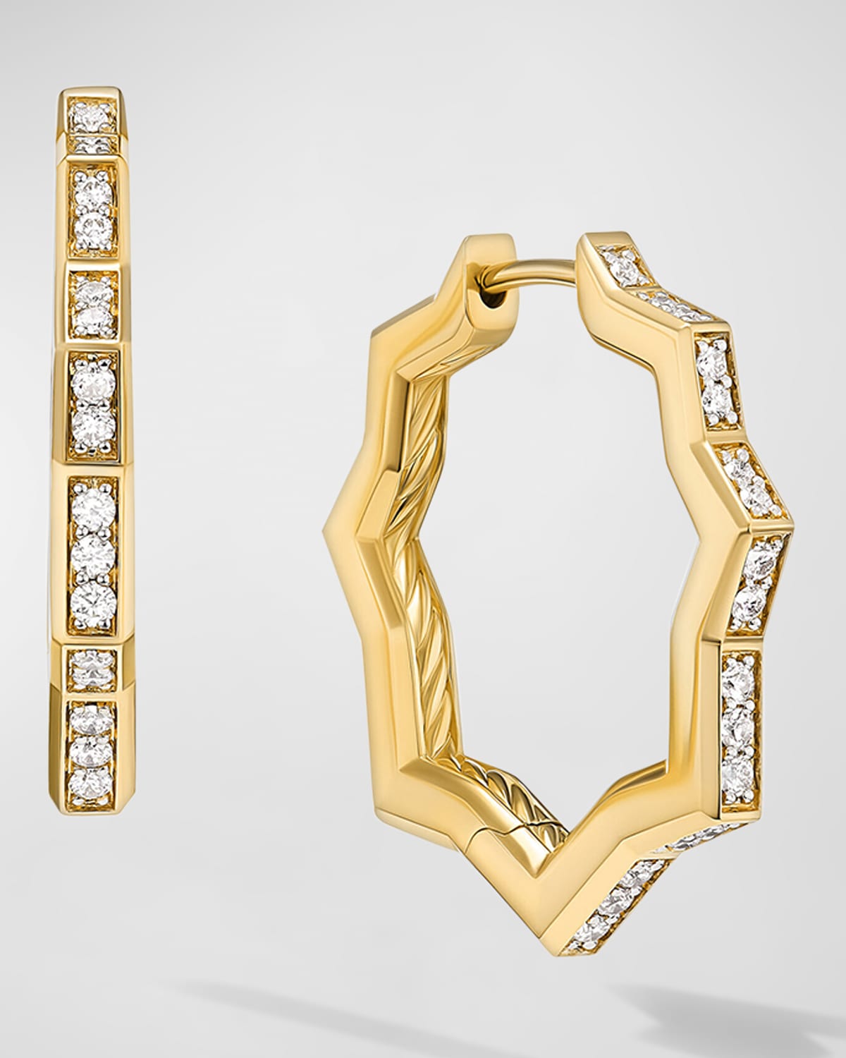 Zig Zag Stax Hoop Earrings with Diamonds in 18K Gold, 2.6mm
