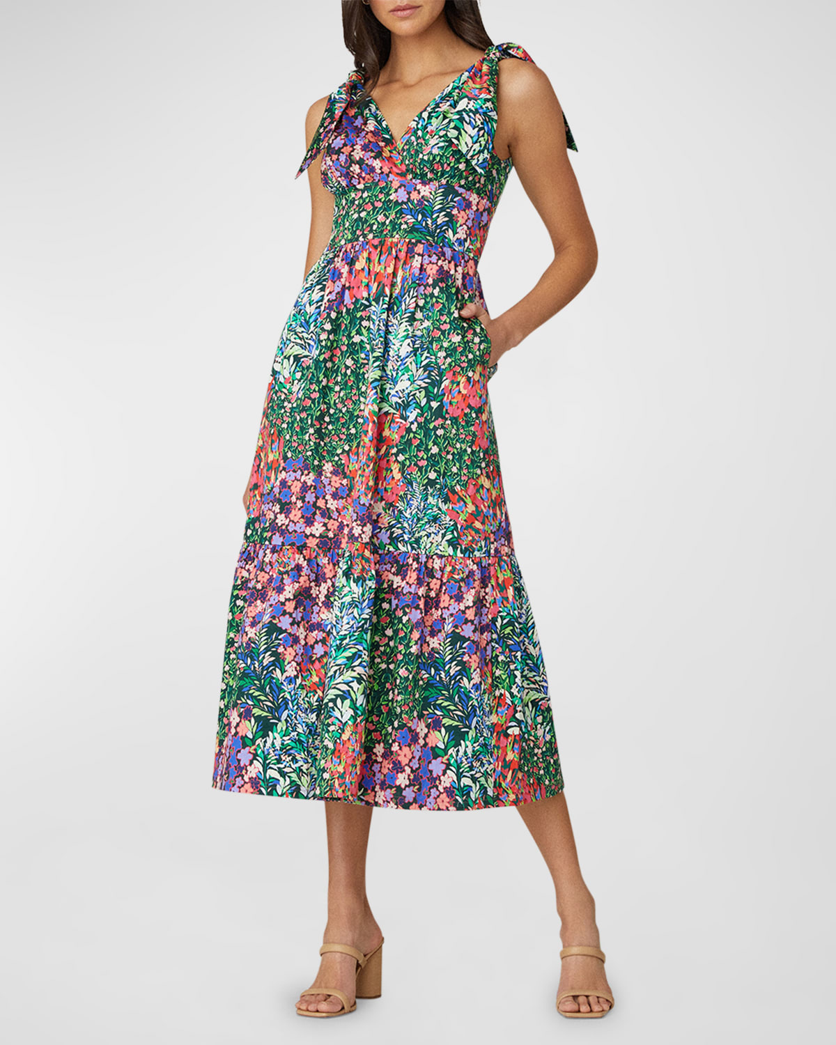 Shop Shoshanna Felda Floral-print Empire Midi Dress In Multi