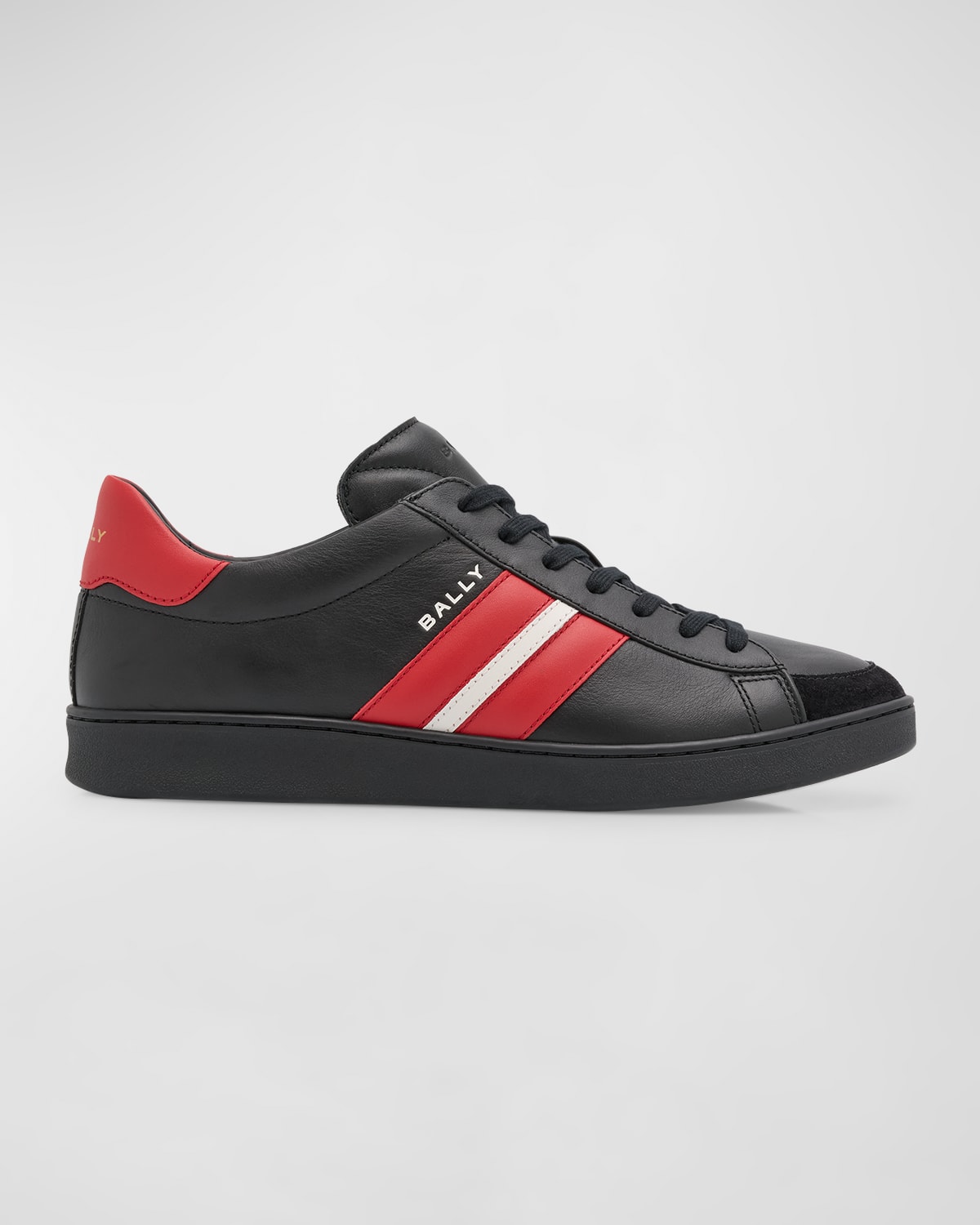 Shop Bally Men's Low-top Leather Tennis Sneakers In Blk/candyred/blk
