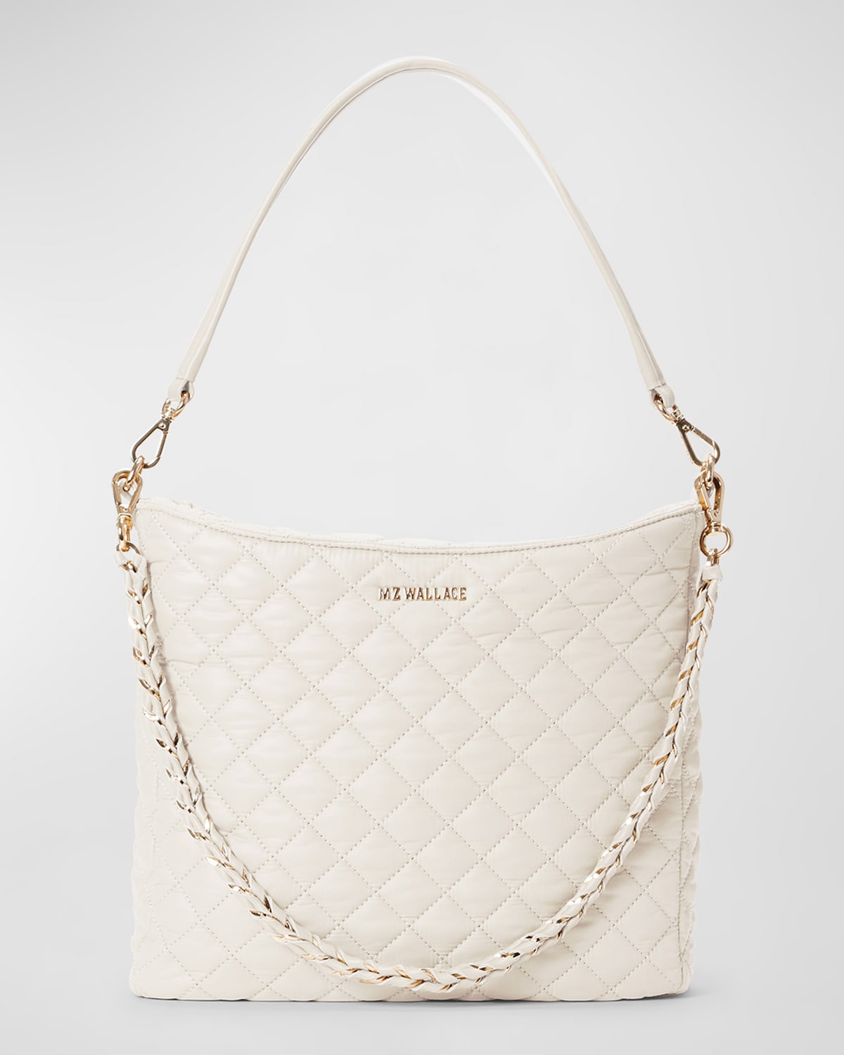 Shop Mz Wallace Crosby Zip Quilted Nylon Hobo Bag In Beige