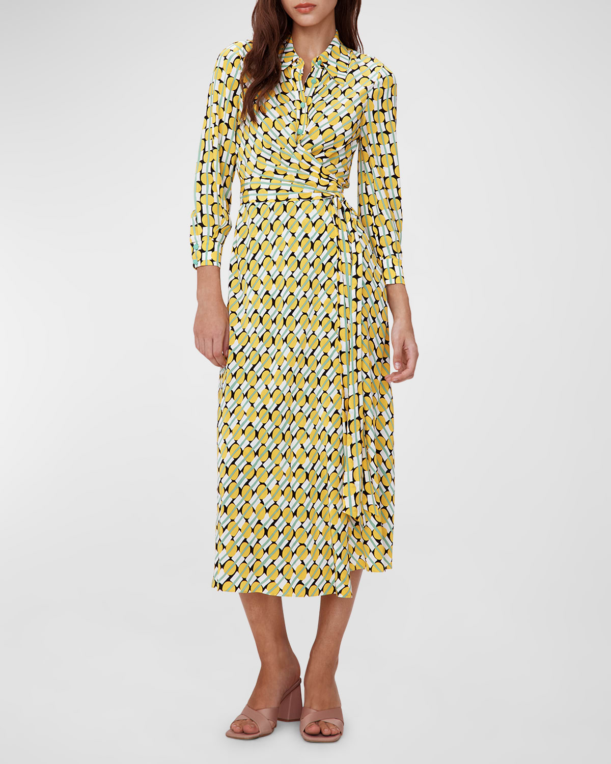 Shop Diane Von Furstenberg Tori Geometric-print Midi Wrap Dress In Maypole Sm Yellow