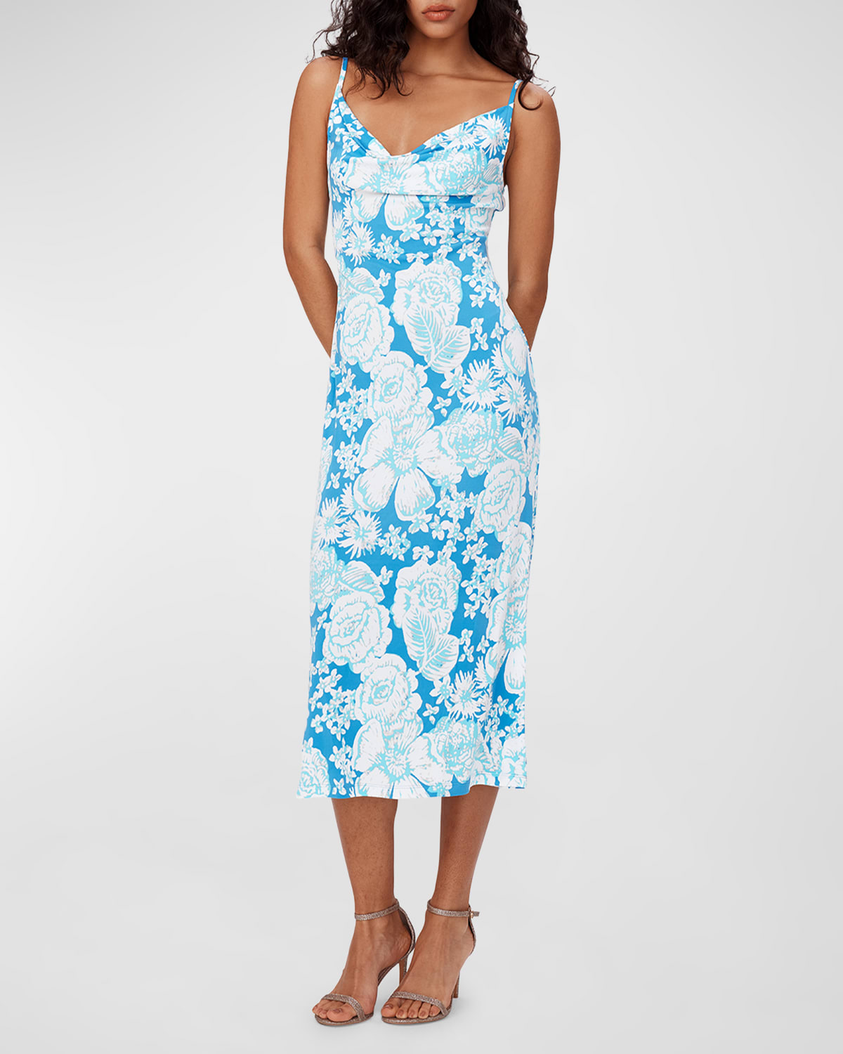 Shop Diane Von Furstenberg Alik Floral-print Cowl-neck Midi Dress In June Bloom Blue
