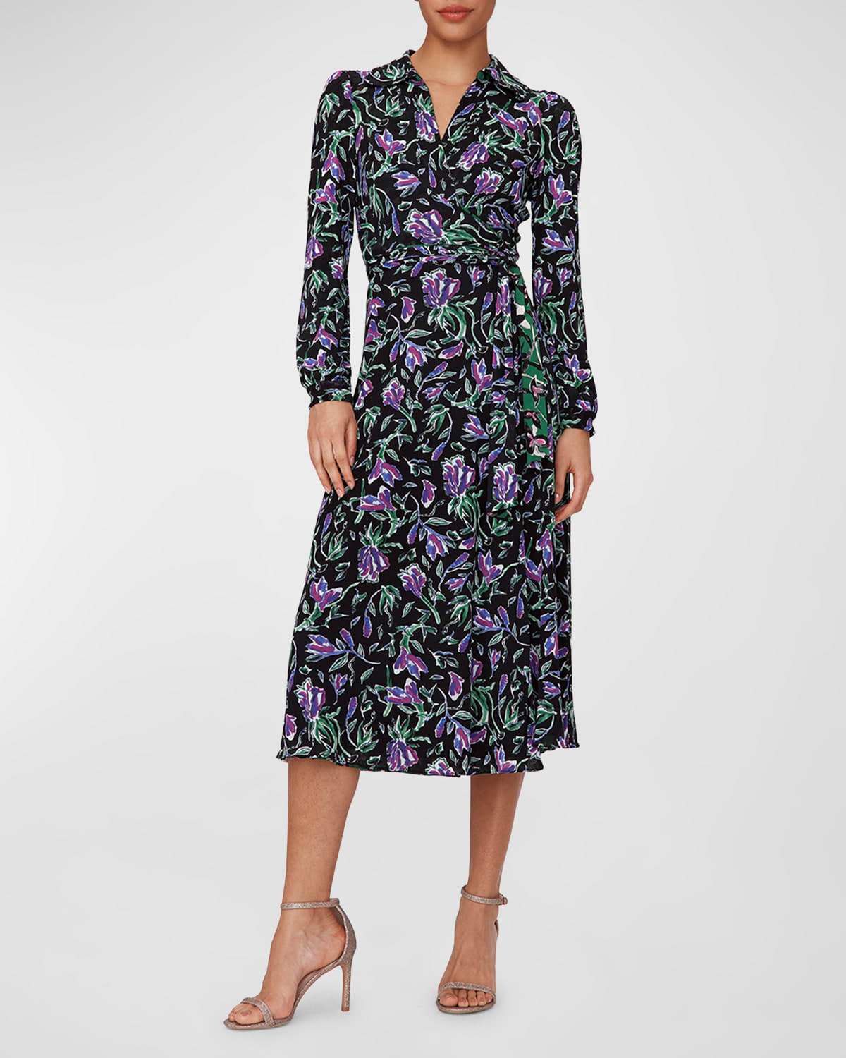 Shop Diane Von Furstenberg Phoenix Reversible Floral-print Midi Wrap Dress In Tulip Fields Vt/clover Tgs Gn