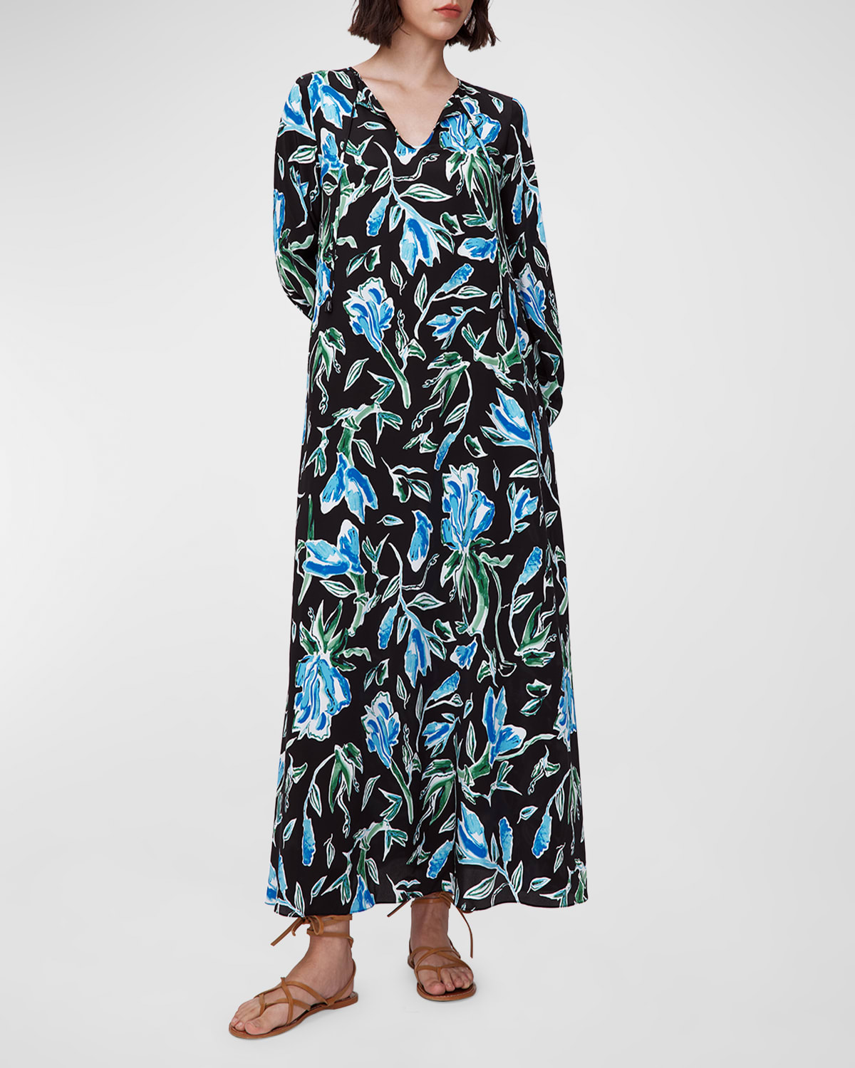 Diane Von Furstenberg Blaine Cotton Poplin Dress In Huge Opera Floral Black
