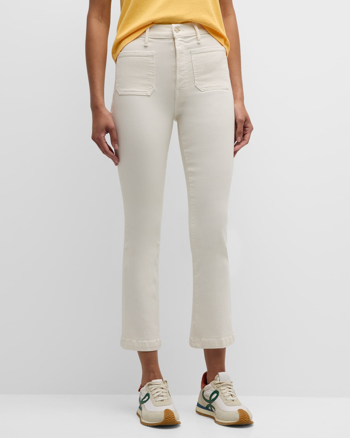 Shop Mother The Hustler Patch Pocket Flood Jeans In Cream Puffs