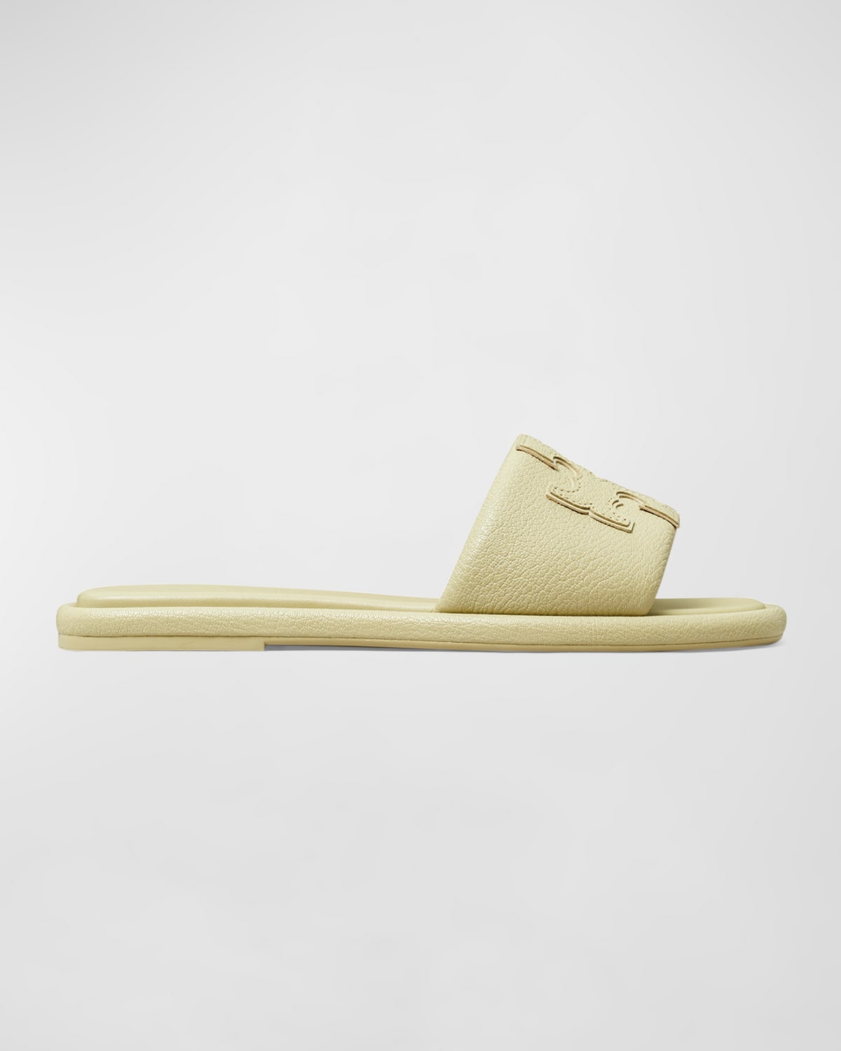 Shop Tory Burch Double T Leather Sport Slide Sandals In Olive Sprig
