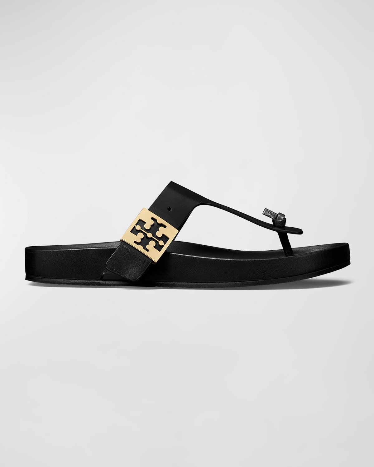 Shop Tory Burch Mellow Leather Buckle Thong Sandals In Perfect Black / Perfect Black