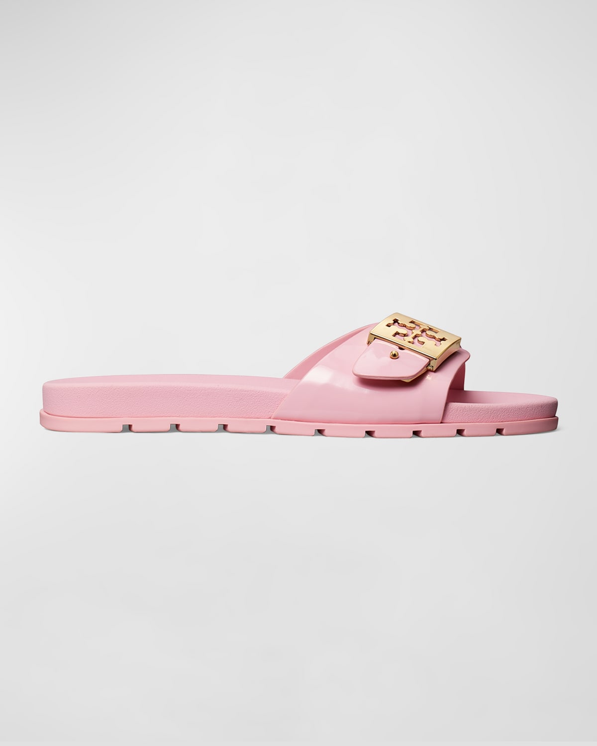 Shop Tory Burch Glossy Buckle Slide Sandals In Rosa Candy / Rosa Candy / Rosa Candy