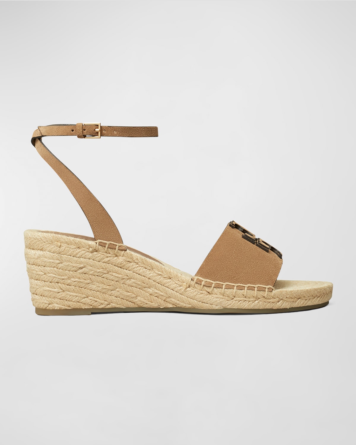 Tory Burch Ines Suede Double T Wedge Espadrilles In Noisette
