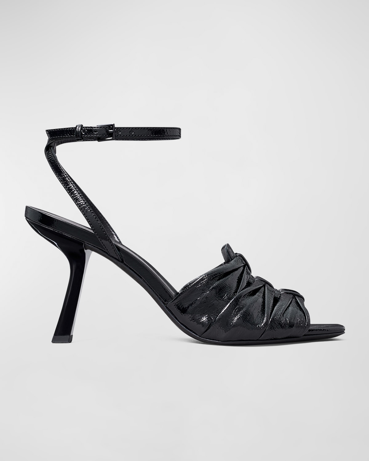 Shop Tory Burch Ruched Leather Ankle-strap Sandals In Perfect Black