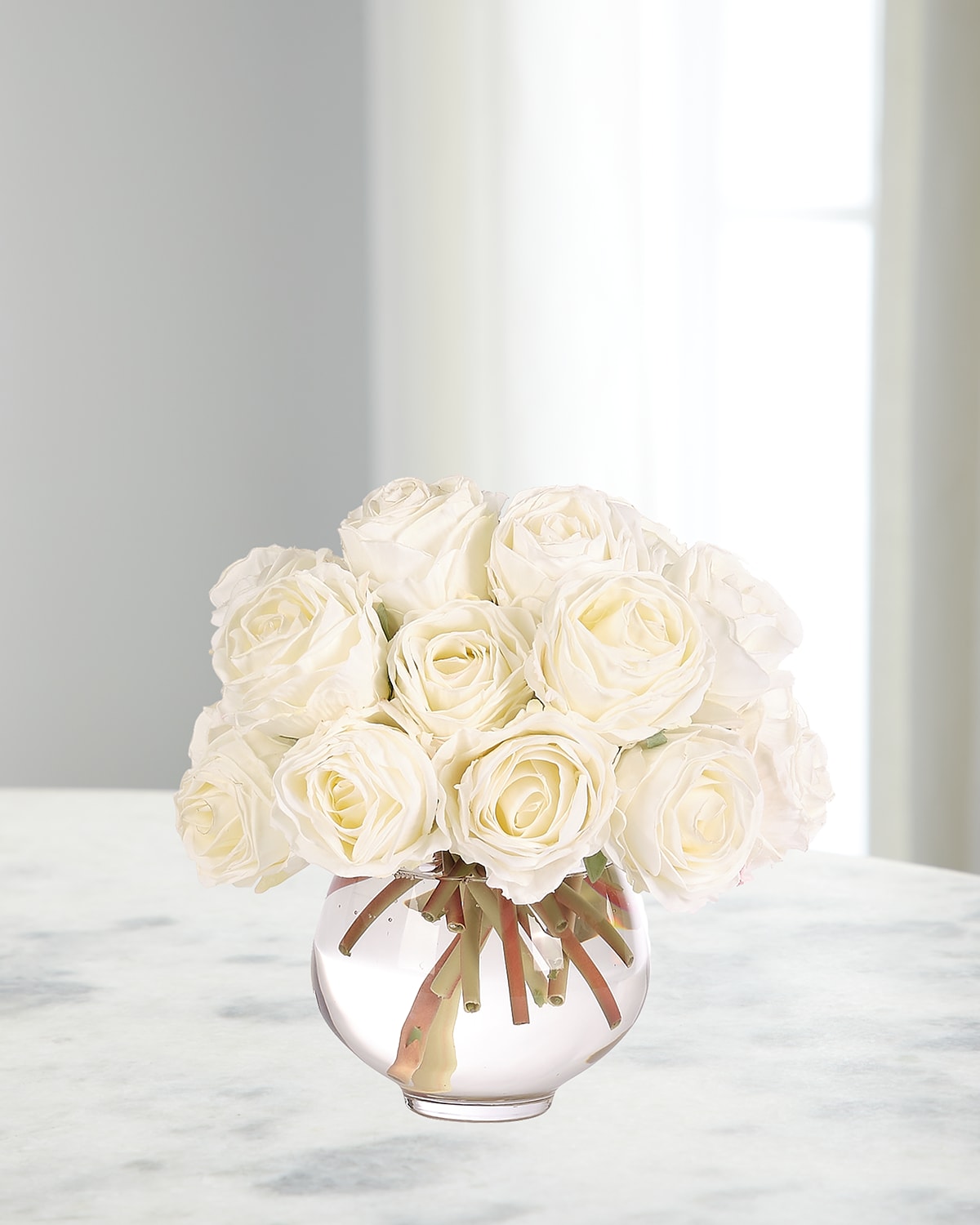 Shop Ndi White Roses 8" Faux Floral Arrangement In Glass Vase