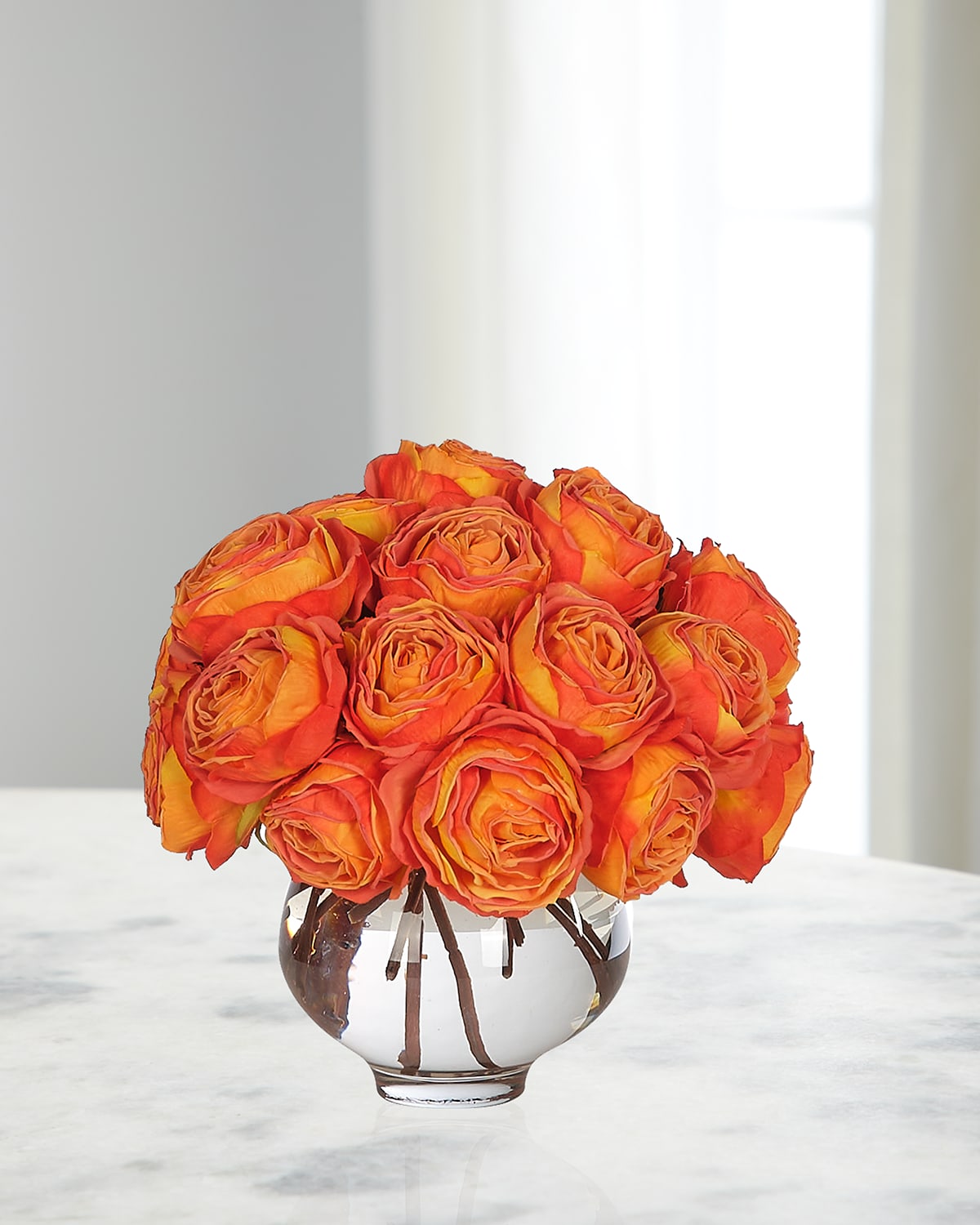Shop Ndi White Roses 8" Faux Floral Arrangement In Glass Vase In Orange