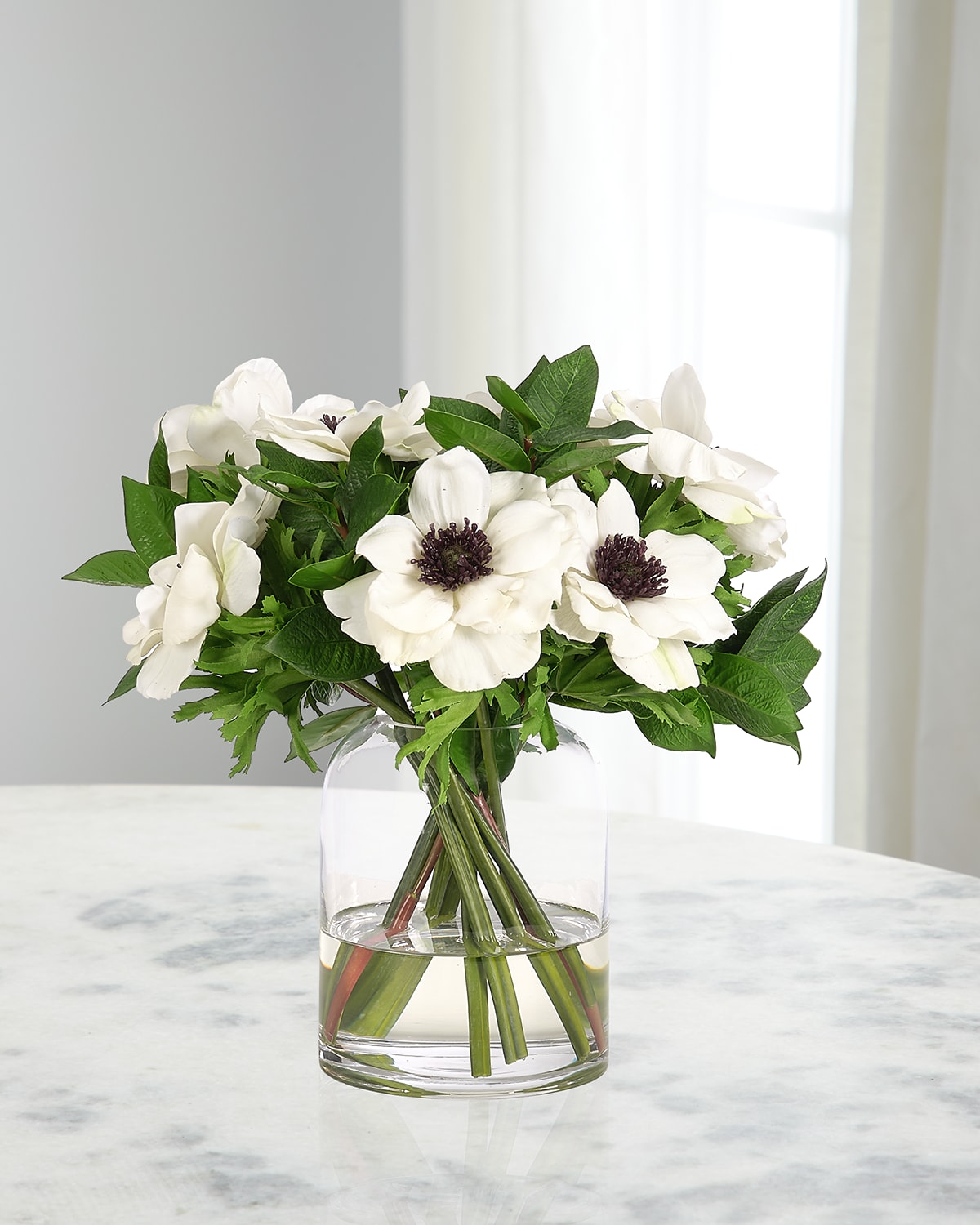 Shop Ndi White Anemones 12" Faux Floral Arrangement In Glass Cylinder
