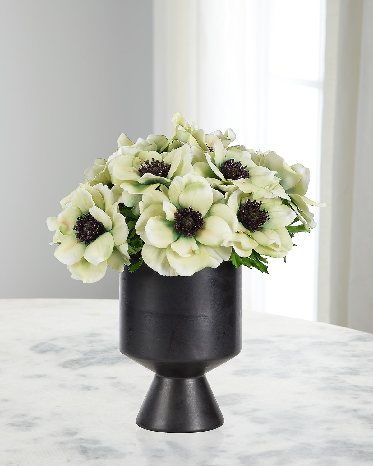 Shop Ndi Green Anemones 12" Faux Floral Arrangement In Ceramic Vase
