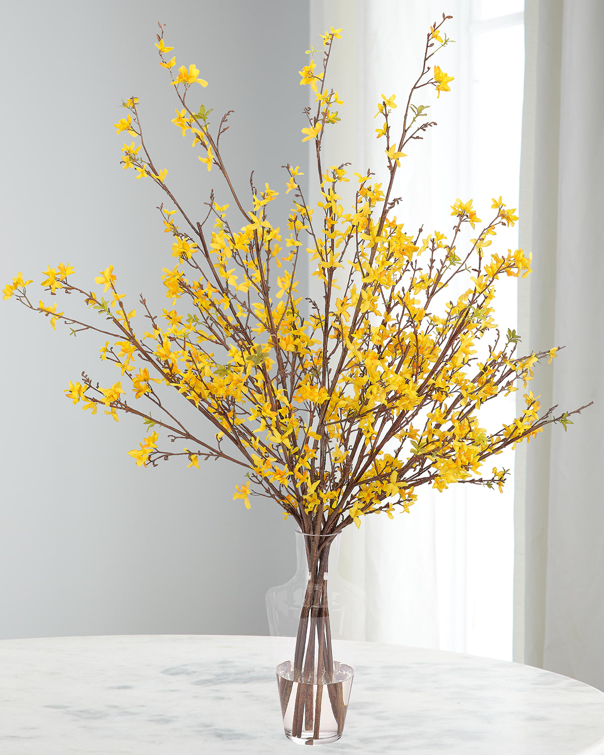 Shop Ndi Forsythia 53" Faux Floral Arrangement In Glass Vase In Yellow