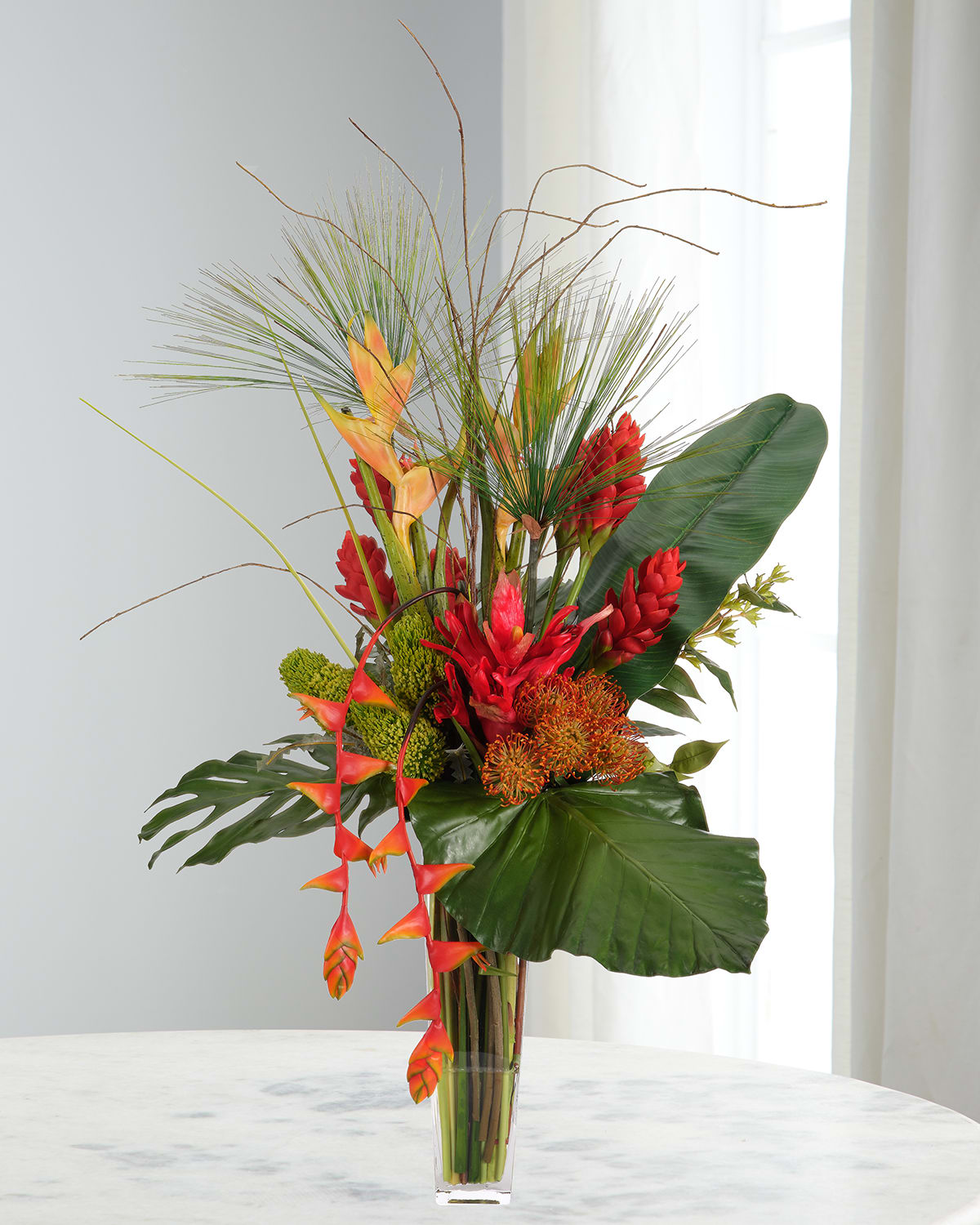 Shop Ndi Proteas & Ginger 61" Faux Floral Arrangement In Tapered Glass Vase In Orange