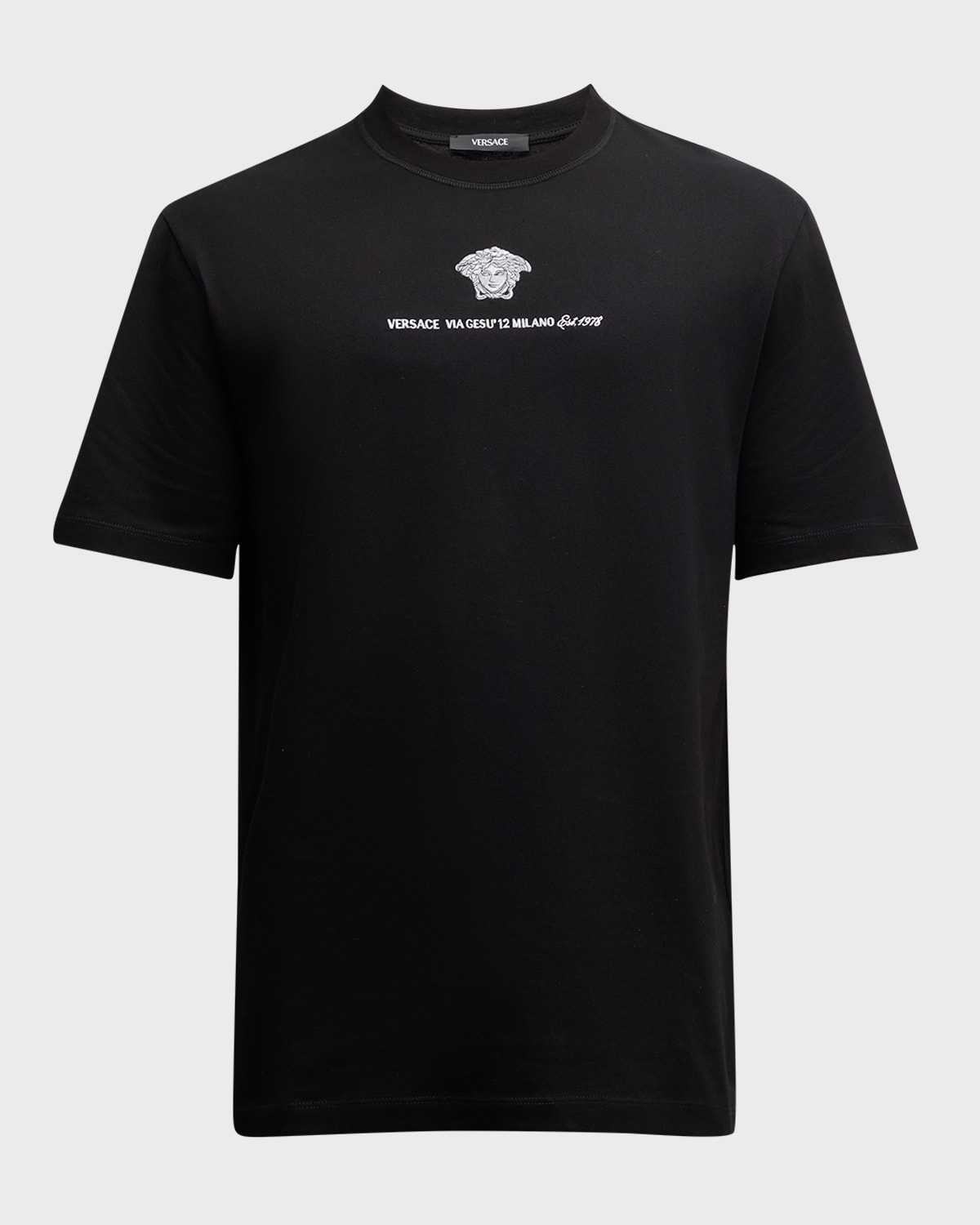 Versace Cotton T-shirt With Medusa Embroidery In Black