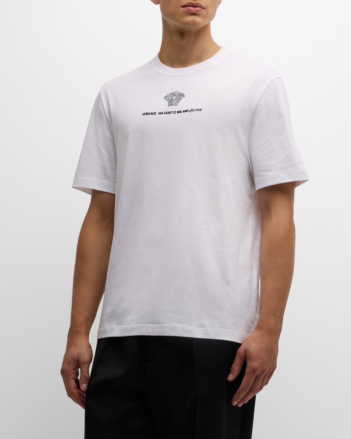 Shop Versace Men's Medusa Embroidered T-shirt In Optical White