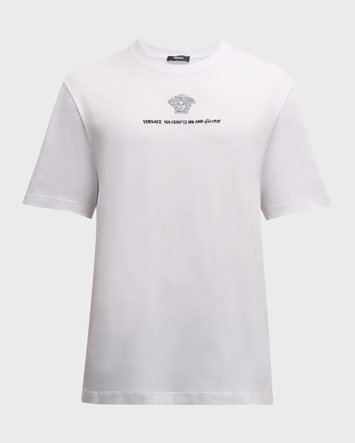 Shop Versace Men's Medusa Embroidered T-shirt In Optical White