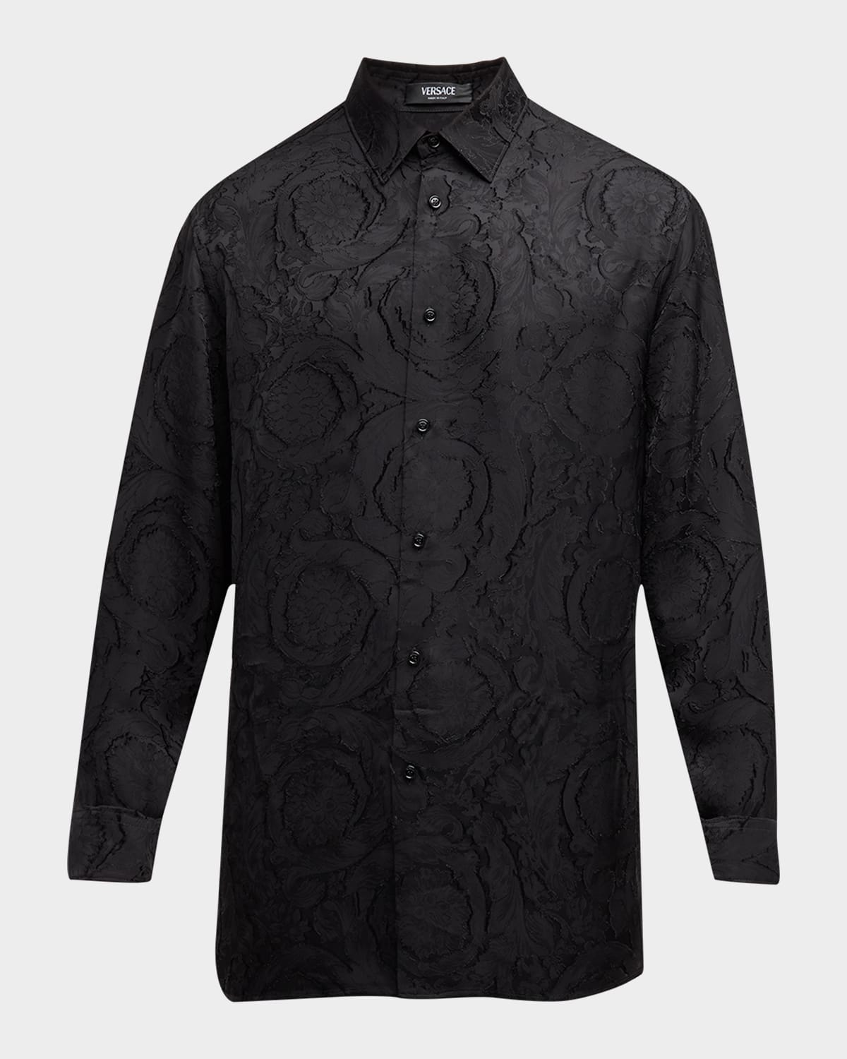 Versace Men's Tonal Barocco Sport Shirt In Black