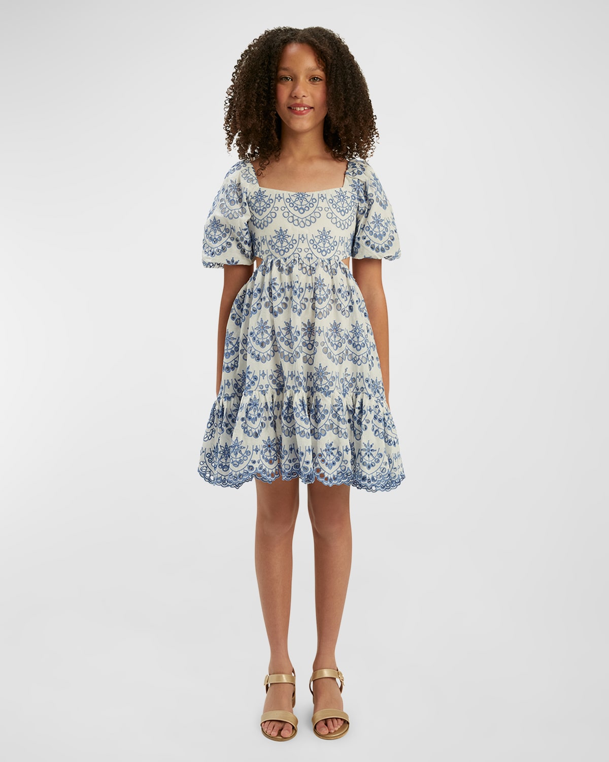 Bardot Junior Kids' Girl's Ellory Broderie Mini Dress In Blue