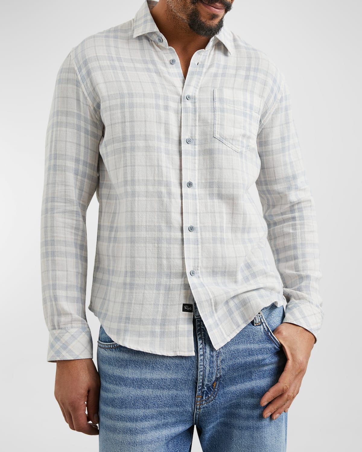Shop Rails Men's Wyatt Cotton Stripe Button-front Shirt In Slate Petal