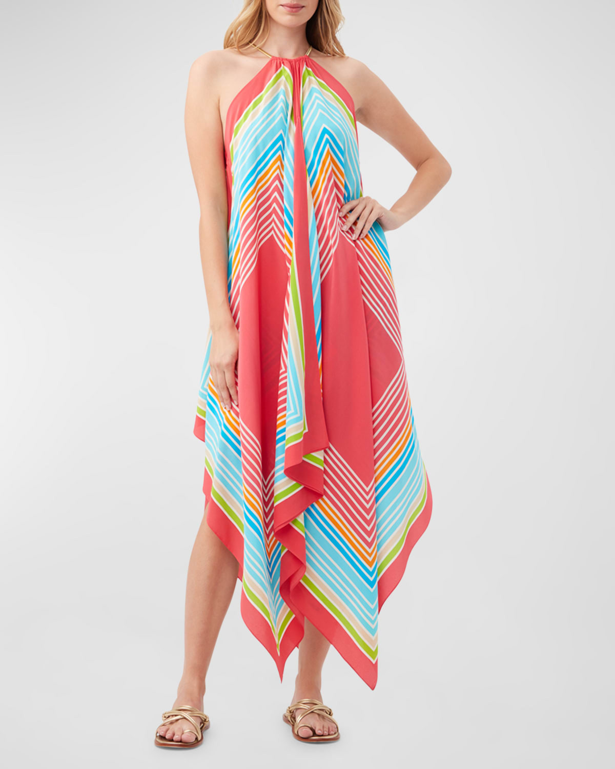 Shop Trina Turk Justinian Handkerchief Halter Maxi Dress In Multi