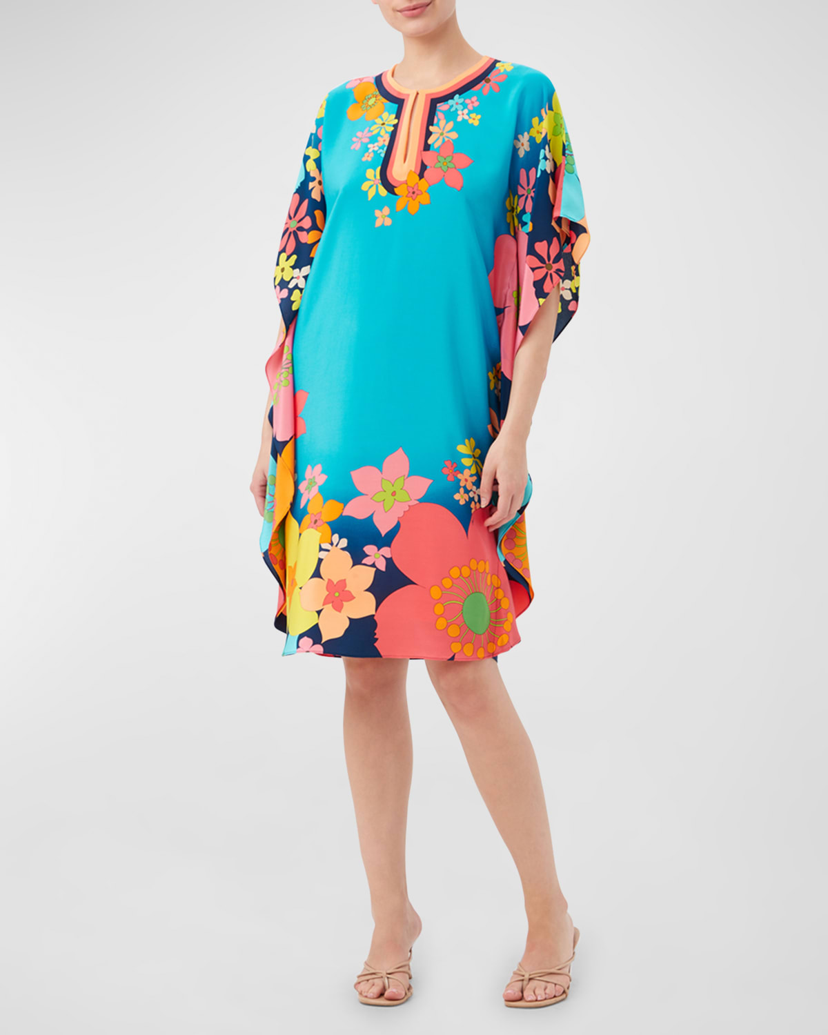 Shop Trina Turk Global 3 Floral-print Keyhole Midi Dress In Multi