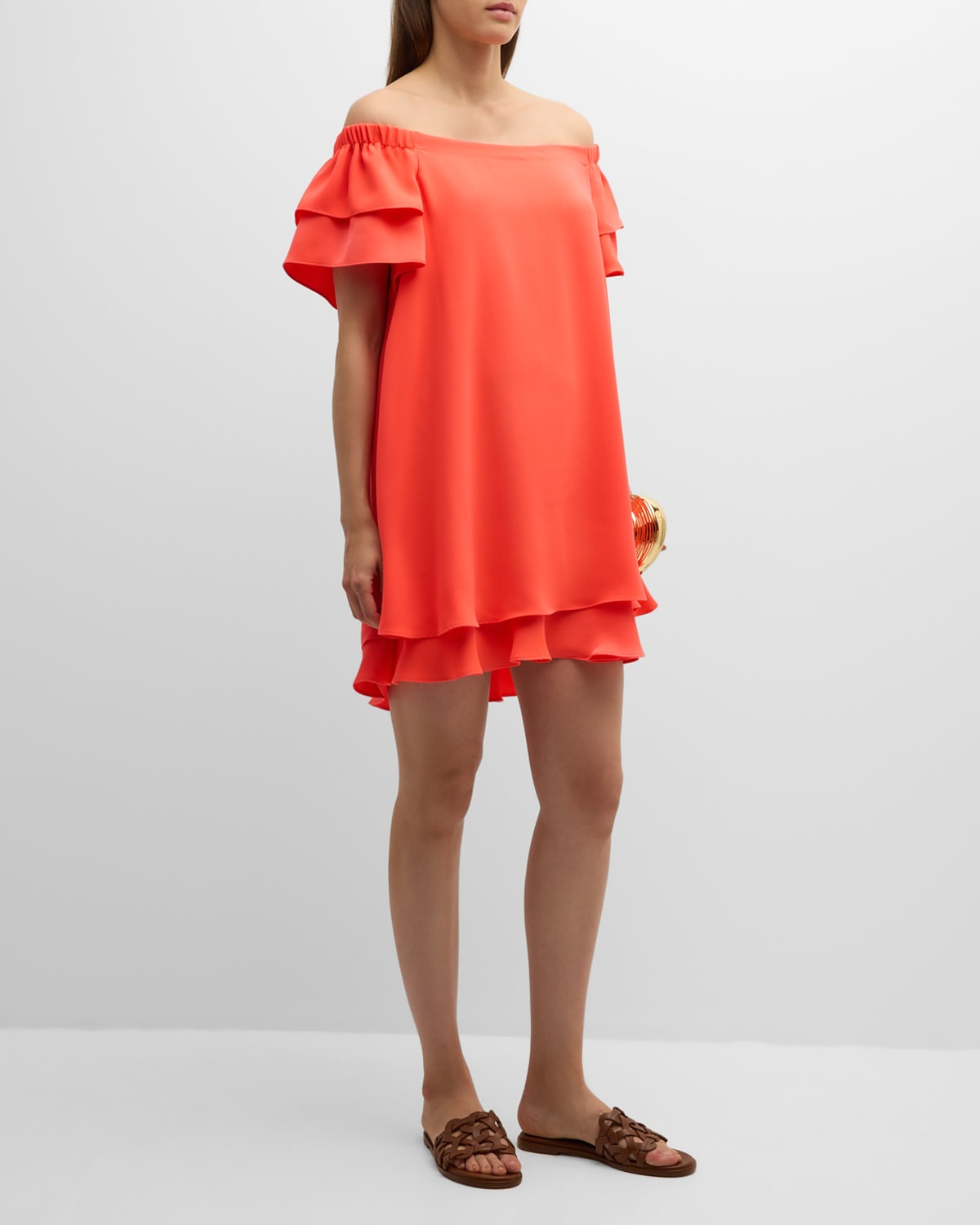 Shop Trina Turk Piper Off-shoulder Ruffle Mini Dress In Superflora