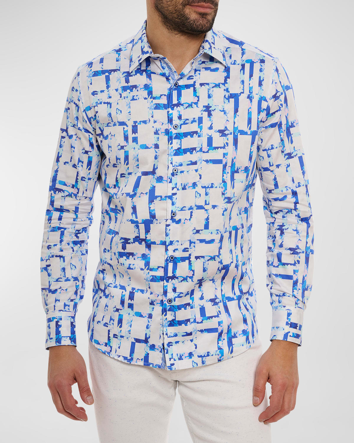 Shop Robert Graham Men's Triton Cotton Sport Shirt In Blue