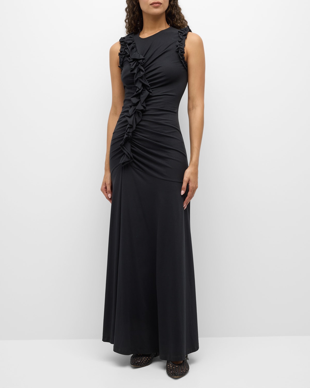 Shop Ulla Johnson Bendetta Ruffled Cotton Sleeveless Maxi Dress In Noir