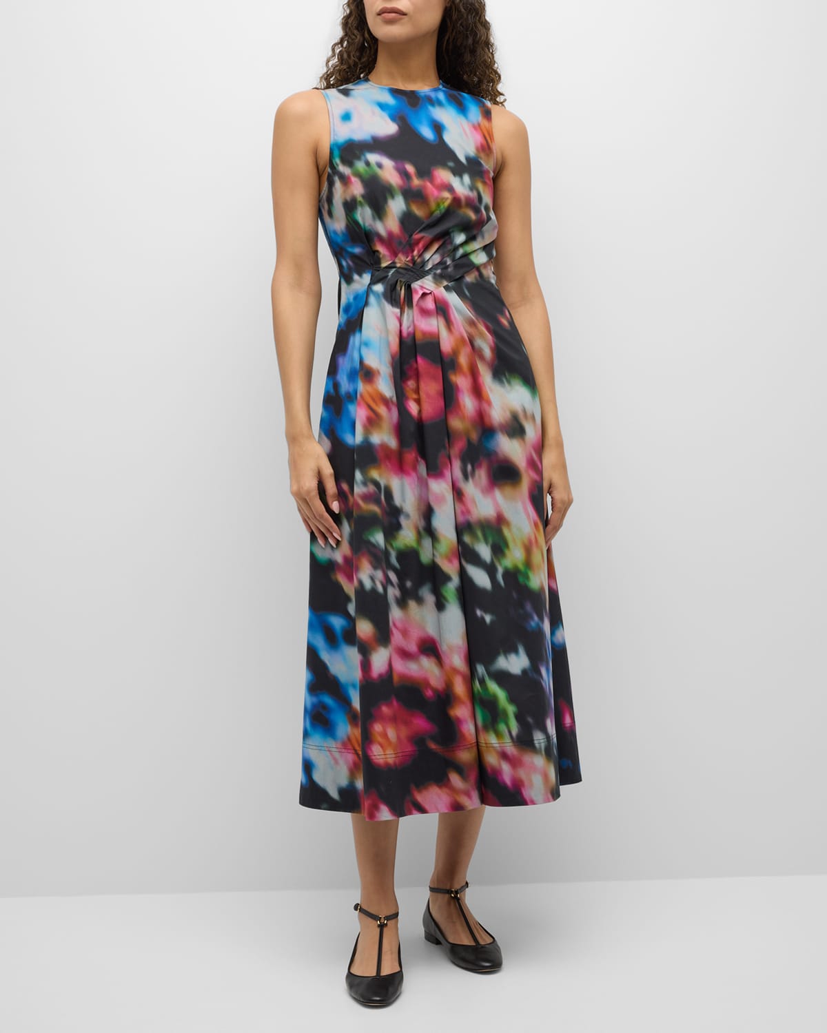 Shop Ulla Johnson Davina Sleeveless Silk Printed Midi Dress In Aura